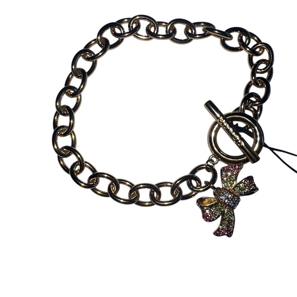 Coach Bow Pave Gold Tone Chain Link Bracelet NWT - Picture 2 of 8